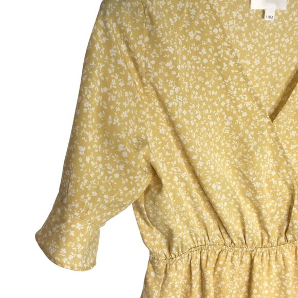 Ditsy Floral Sundress Womens Sz L Yellow Waist Tie Prairie Cottagecore - Picture 4 of 13